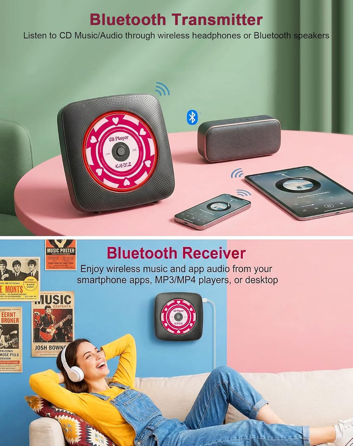 CD Player Tragbar Bluetooth Radio mit CD-Player mit Lautsprecher Unterstützung USB & AUX-Wiedergabe