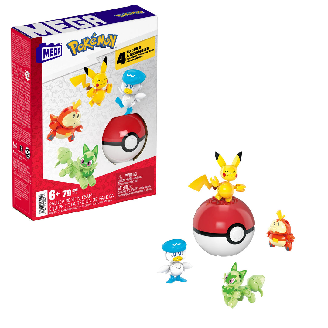 MEGA POKÉMON Paldea-Region - Pikachu und die ersten Partner-Pokémon Felori, Krokel und Kwaks, Zusamm