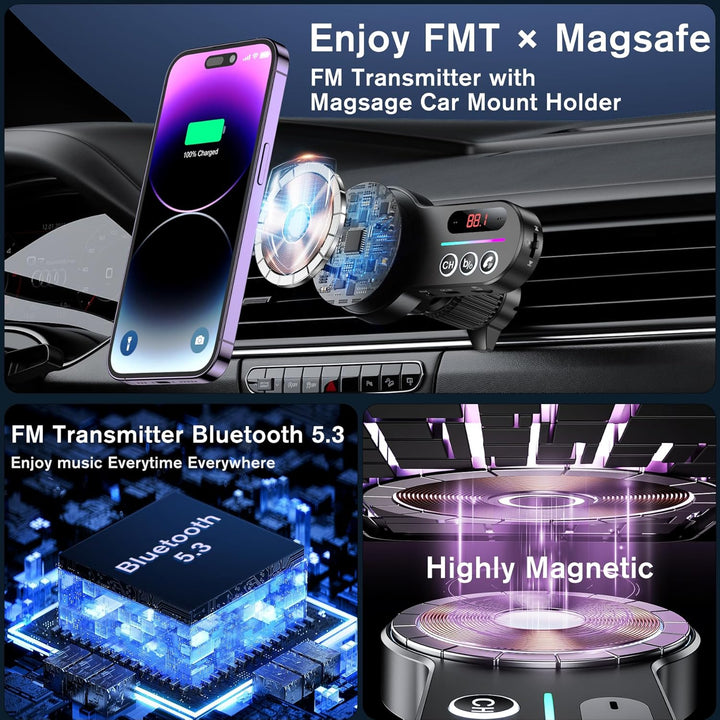 Bluetooth FM Transmitter MagSafe car Mount,Magift Bluetooth Car Adapter für Auto Radio, Freisprechen