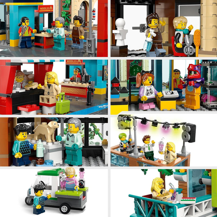 LEGO 60380 City Stadtzentrum Set, Modellbausatz, Spielzeug mit Spielzeugläden wie Friseur, Tierarzt,