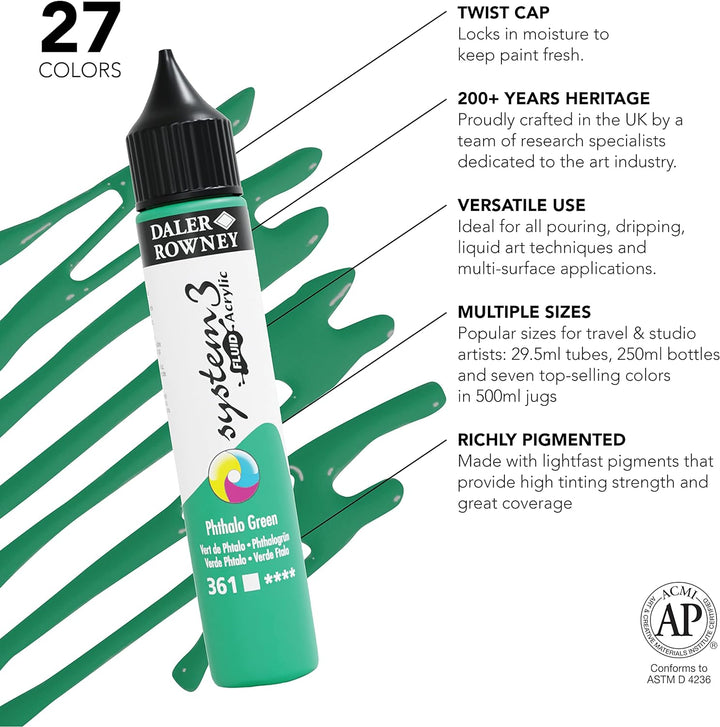 Daler Rowney System3 Acryl-Flüssigkeitsset, 8 x 29,5 ml, bunt