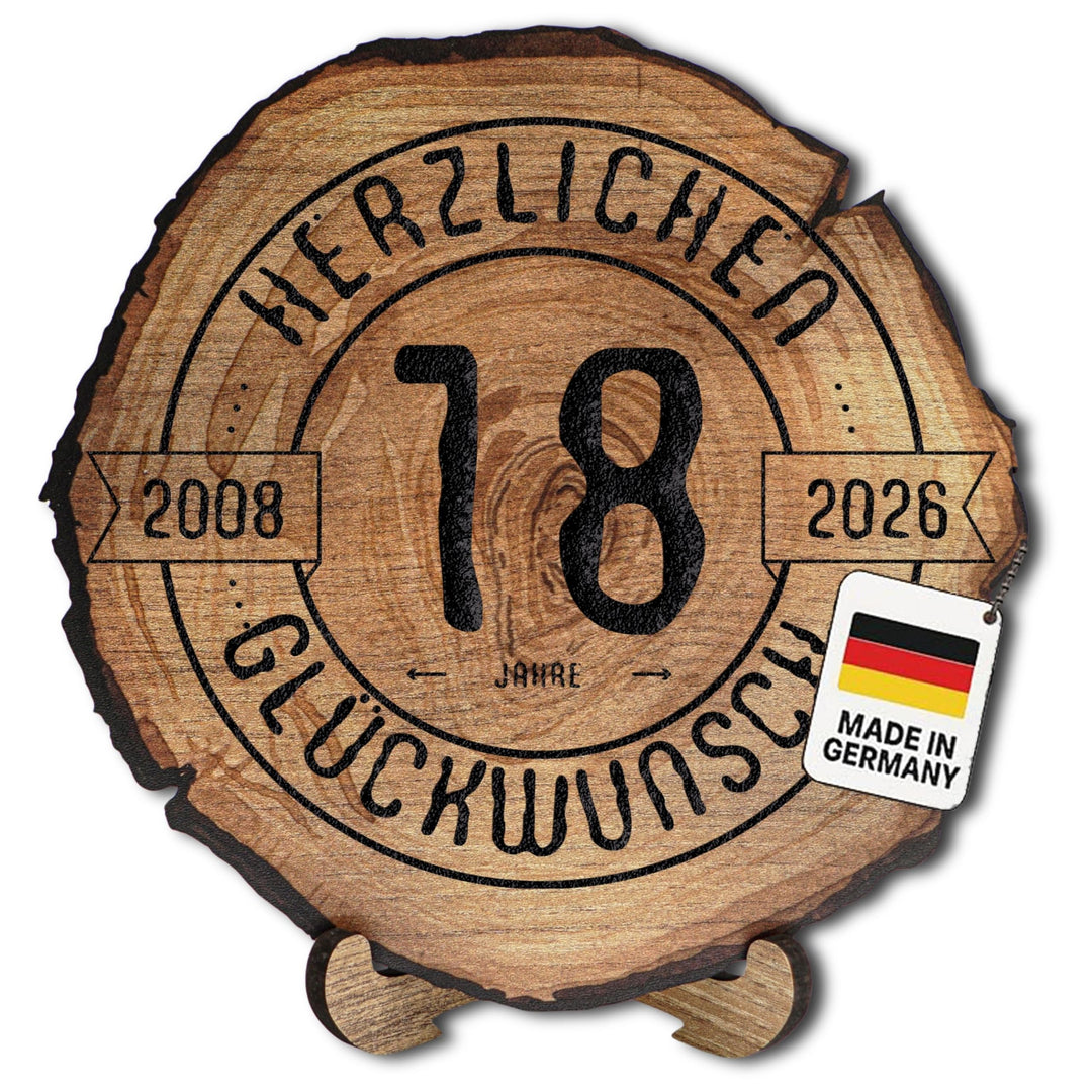 DARO Design – Baumscheibe mit Gravur für 18. Jubiläum – Firmenjubiläum Geschenk aus Holz – Dienstjub