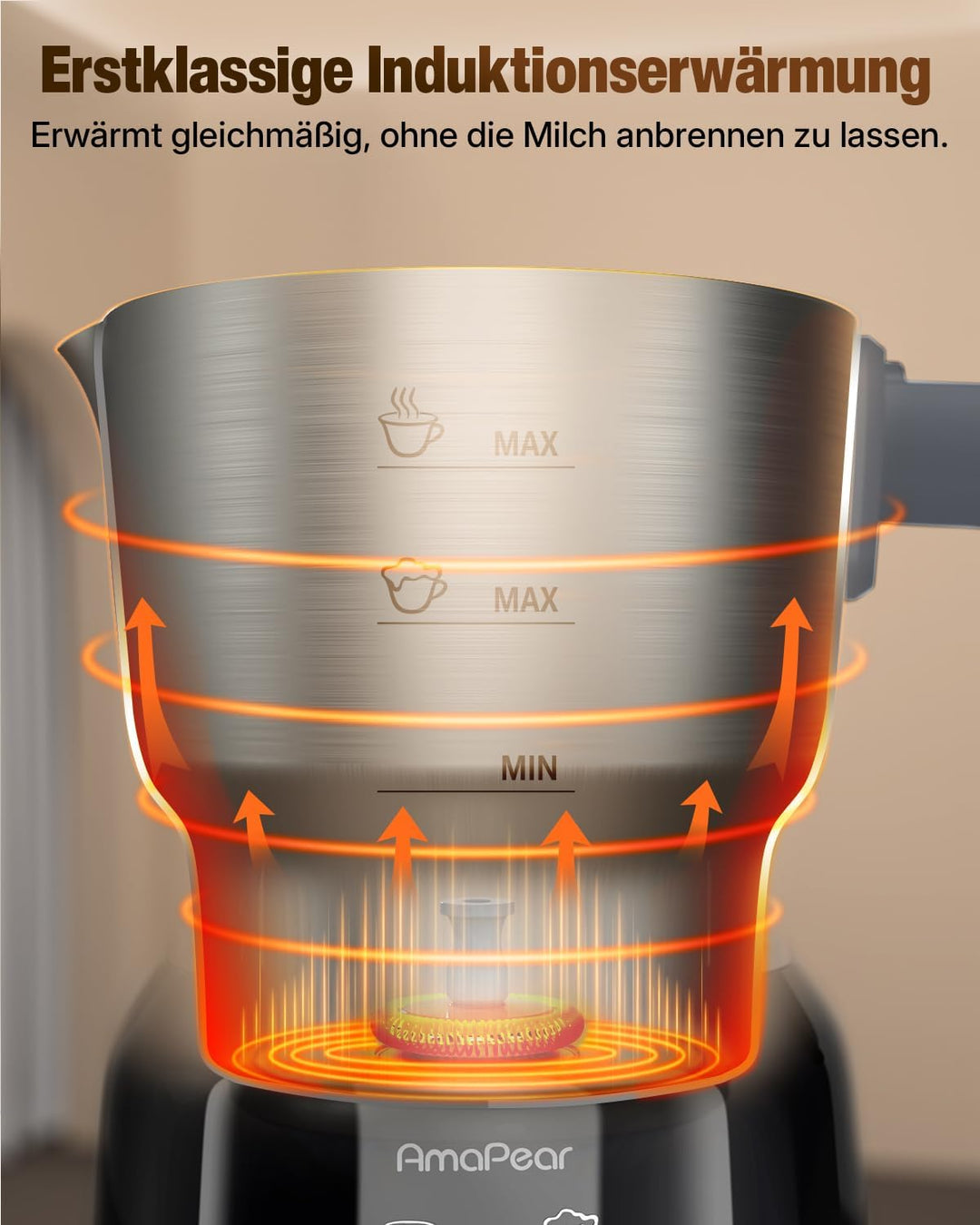 Milchaufschäumer Elektrisch 6 in 1, 500 ML Heisser & kalter Milchschaum, 630W Milchschäumer aus Edel