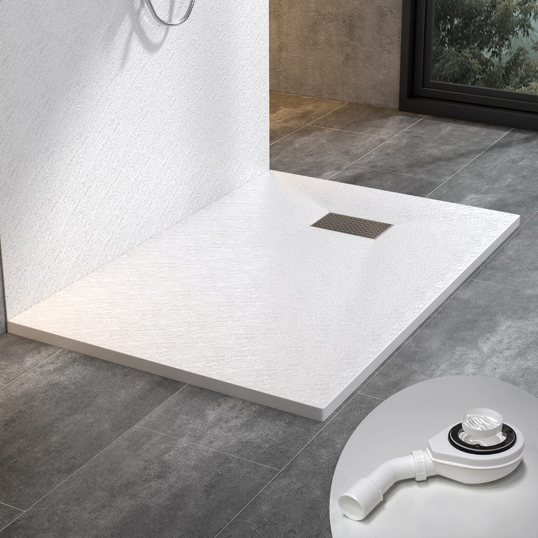 WITEN&amp;NOCK Duschwanne 80x90 cm SMC Brausewanne Weiss Steinoptik Antirutsch Duschtasse Höhe 3,2 cm Ni