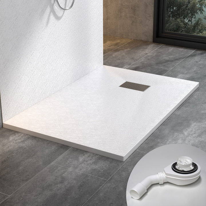 WITEN&amp;NOCK Duschwanne 80x90 cm SMC Brausewanne Weiss Steinoptik Antirutsch Duschtasse Höhe 3,2 cm Ni