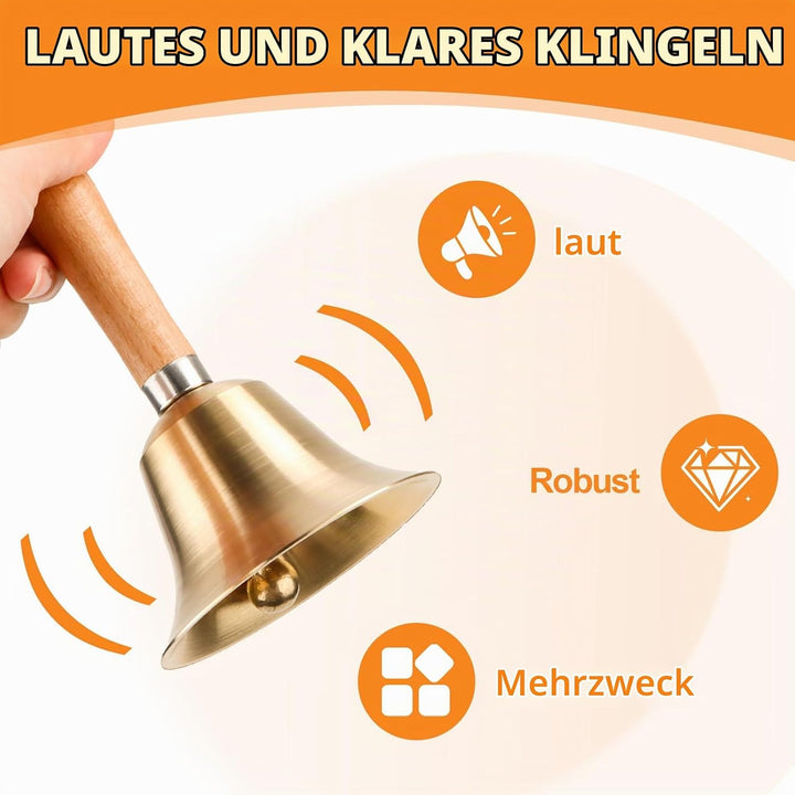 Super Laute Handglocke, Metall Glocken mit Holzgriff, Massivmessing Rufglocke für ältere Menschen zu