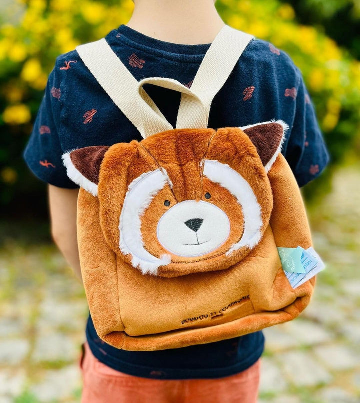 Doudou et Compagnie - Rucksack Panda rot – UNICEF – 20 x 20 x 10 cm – Klettverschluss – verstellbare
