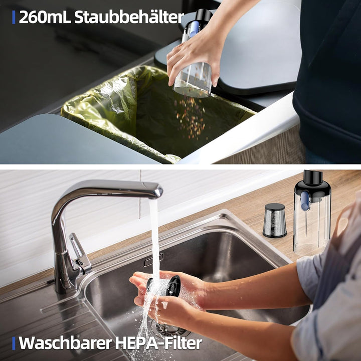 Handstaubsauger, 2-in-1 Akku Staubsauger und Luftgebläse, kabellos 18000Pa mit LED Licht, 130W Motor