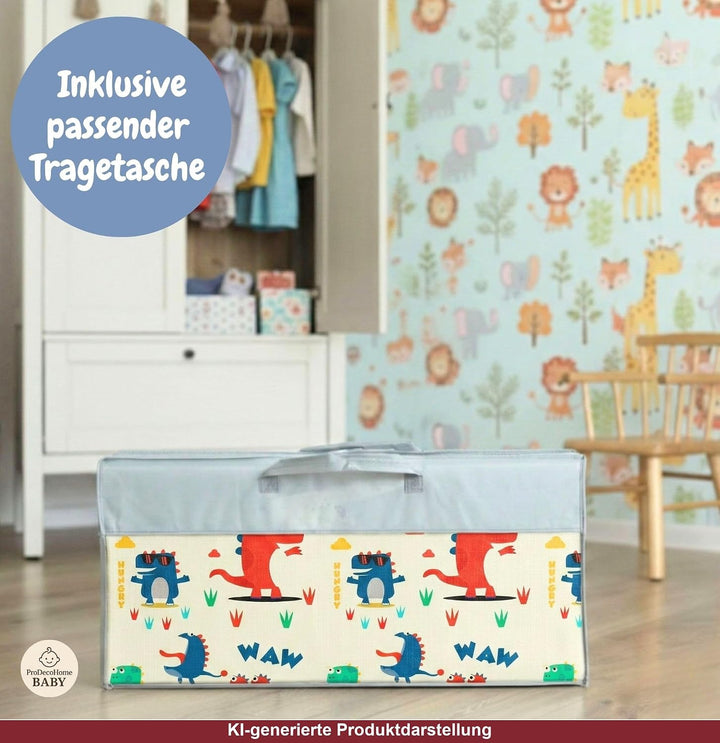 Krabbelmatte Baby, faltbar, doppelseitig, 150x180cm Dinosaurier und Autos | Kinder Spieldecke, Rutsc