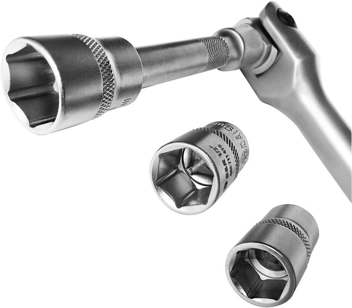 S&amp;R Gelenkgriff SET 1/2" 600 mm, Ø 16 mm, Steckgriff Verlängerung 125 mm und Einsätze Nüsse 17mm, 19