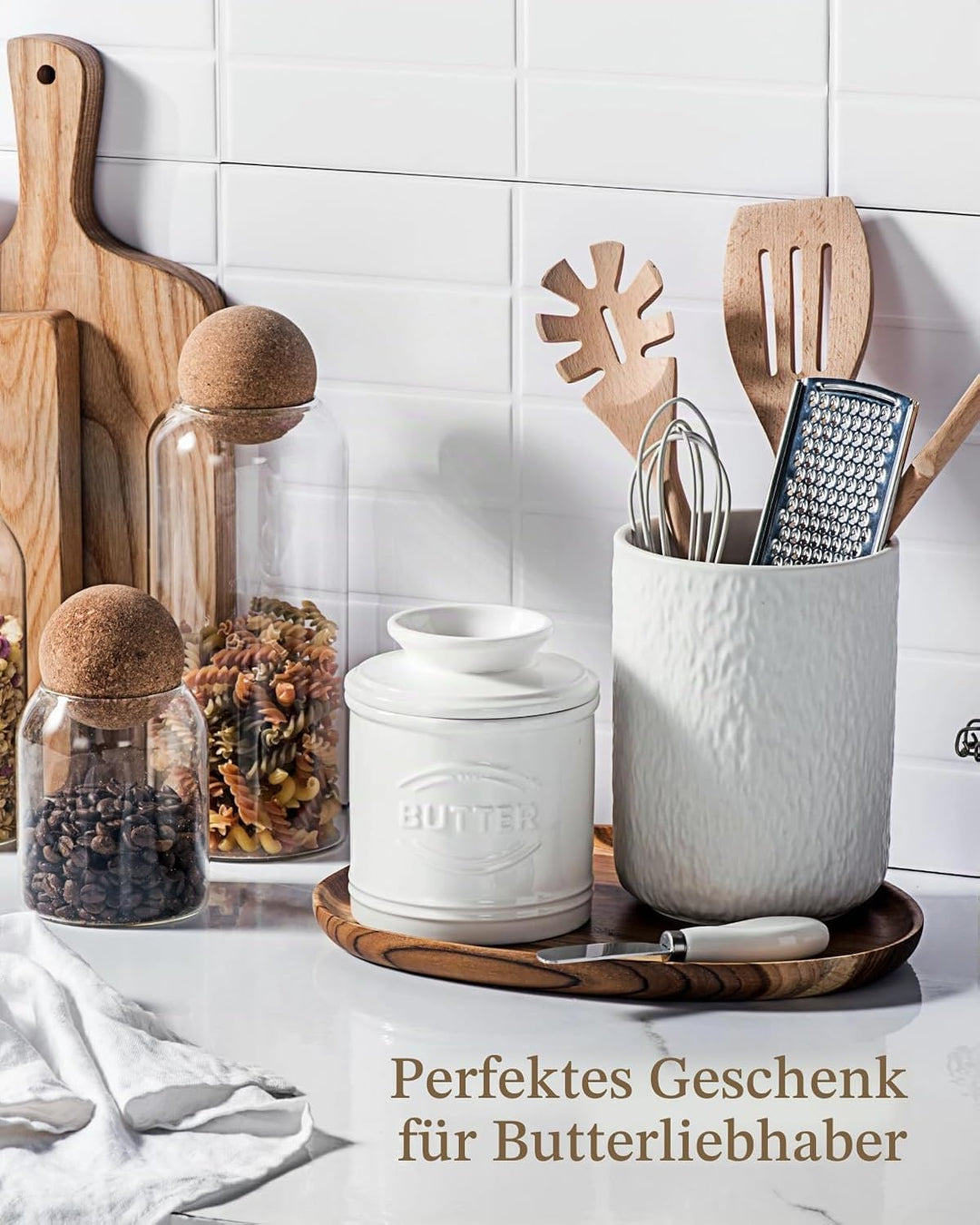 Besmeety Grosse Französische Butterdose, Butterglocke Keramik, Butterdose Porzellan, Butterdosen, 25