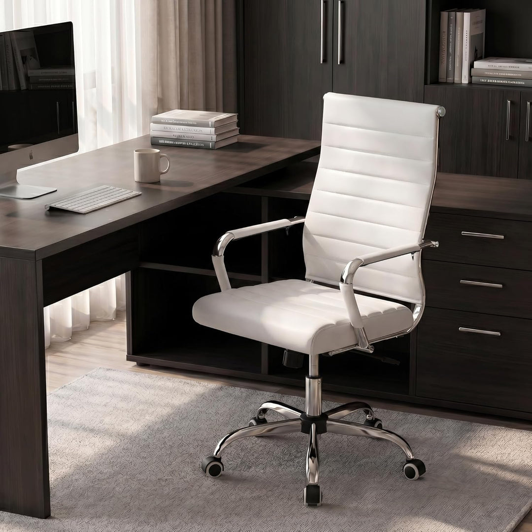 UEV Bürostuhl Leder 150kg belastbar mit Wippfunktion Ergonomisch weiss | Schreibtischstuhl mit Armle