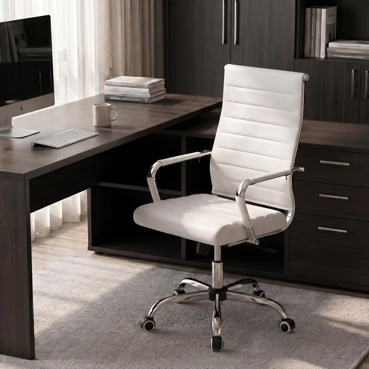 UEV Bürostuhl Leder 150kg belastbar mit Wippfunktion Ergonomisch weiss | Schreibtischstuhl mit Armle