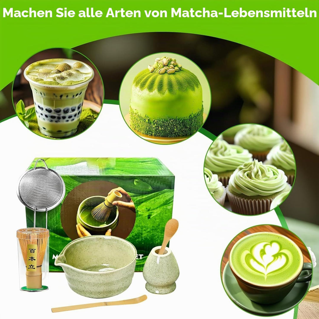 6 Stück Matcha Set, Matcha Tee Set, Matcha Besen Set, Matcha Schale, Matcha Besen mit Ausgiesser Mat