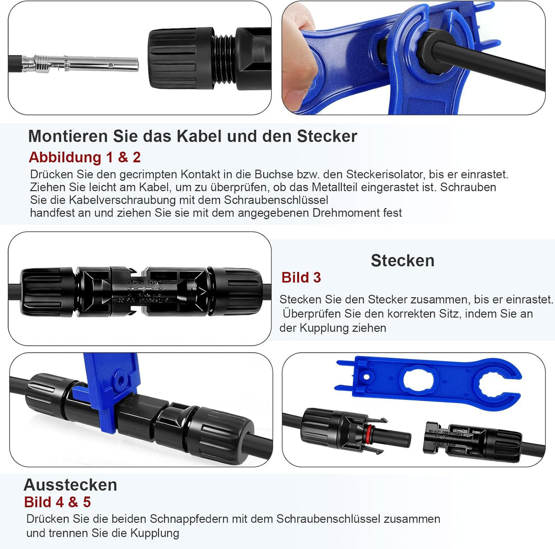Solar Crimpzange für 2.5/4/6 mm² Solarpanel Solarkabel, 10 Paar Männlich Weiblich Solarstecker, 1 St