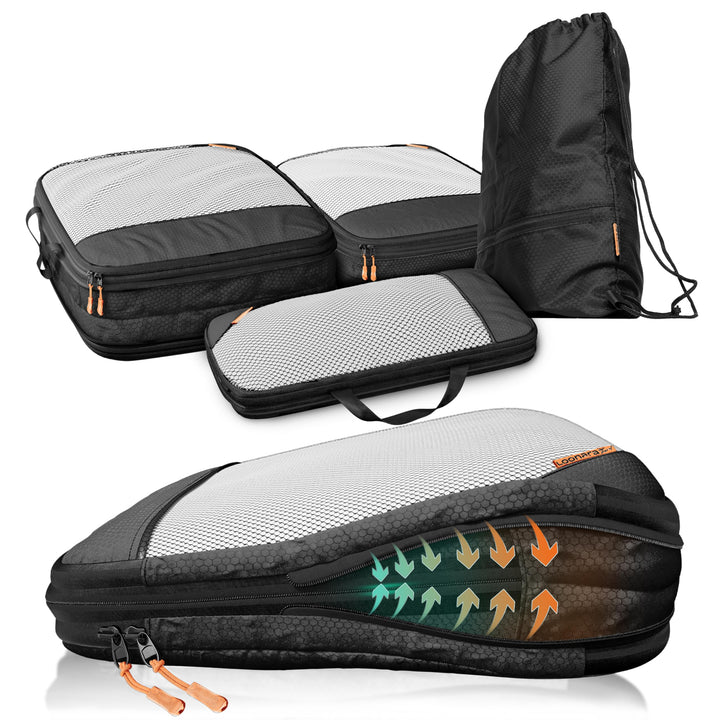 Packing Cubes mit Kompression für Koffer und Rucksack inkl. Packbeutel 4-teilig Midnight Escape - Sc