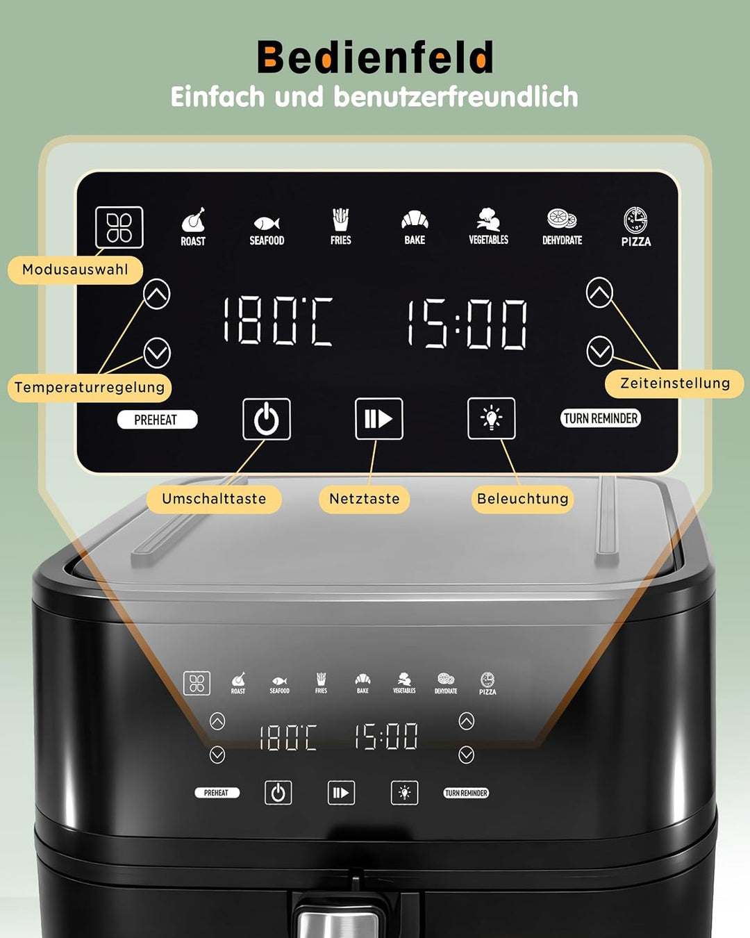 KEINVE Easy Fry &amp; Grill Heissluftfritteuse, 2-in-1 Technologie (Air Fryer und Grill), Digitales Disp
