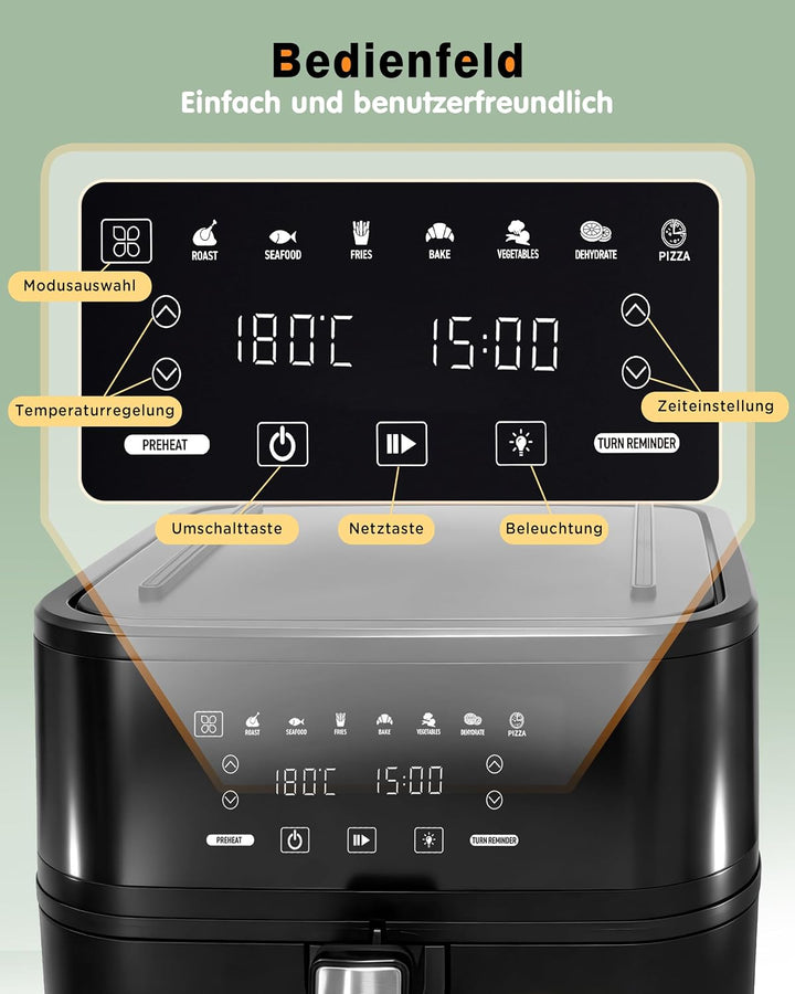 KEINVE Easy Fry &amp; Grill Heissluftfritteuse, 2-in-1 Technologie (Air Fryer und Grill), Digitales Disp