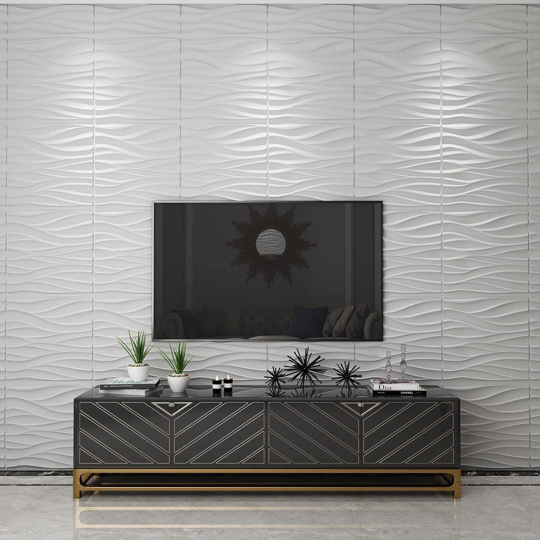 Art3d 3D-Wandpaneel aus PVC, gewellt, matt, weiss, 3 m²,12 Fliesen 32 Square Feet Welle 1, 32 Square