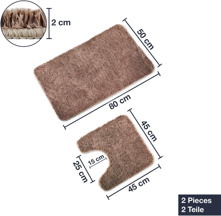 WohnDirect Badematten Set - WC Vorleger (45x45cm), Badematte (50x80cm) - rutschfest waschbar Badezim