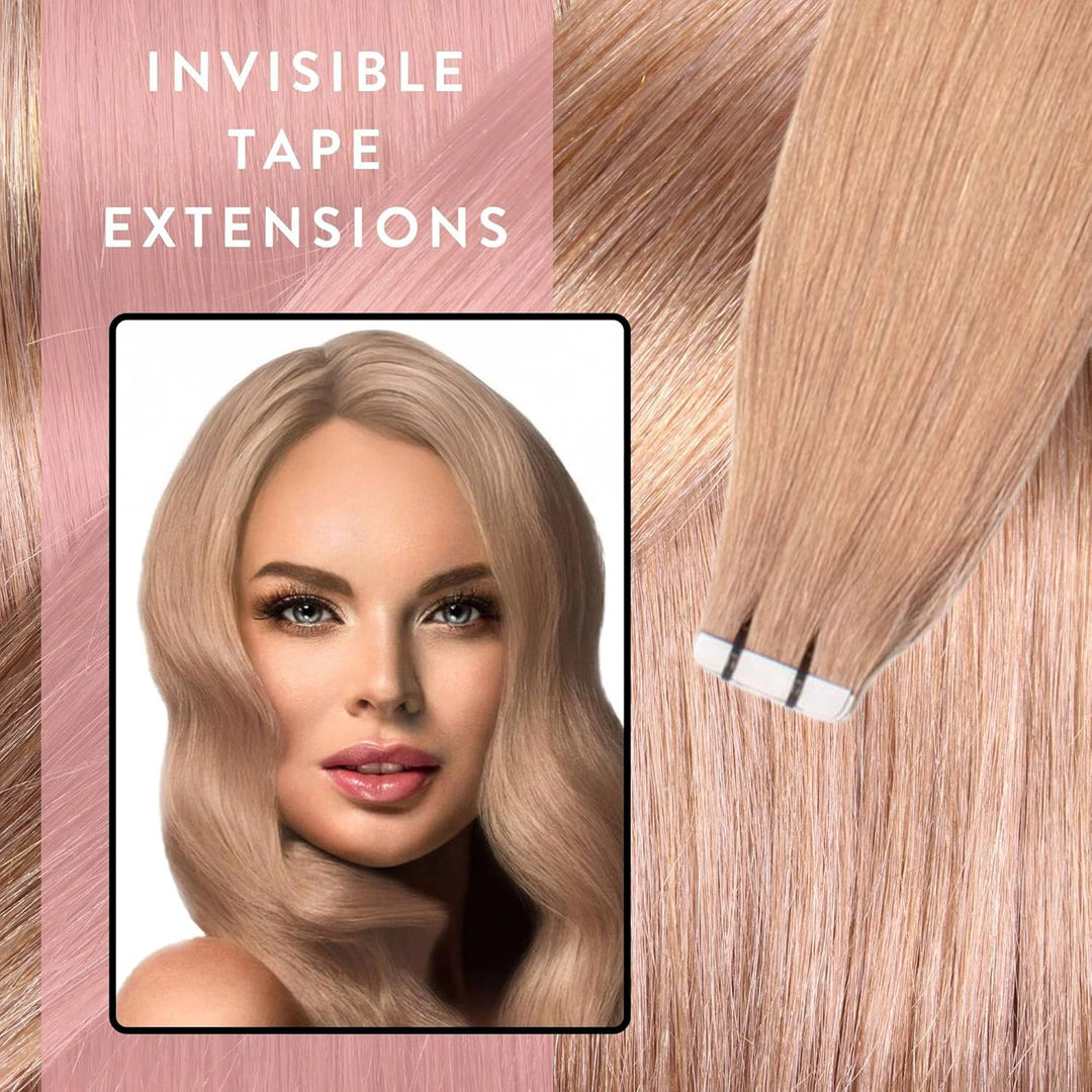 hair2heart Invisible Tape Extensions Echthaar Premium - 10 Tapes 60cm 8/01 hellblond natur-asch #12