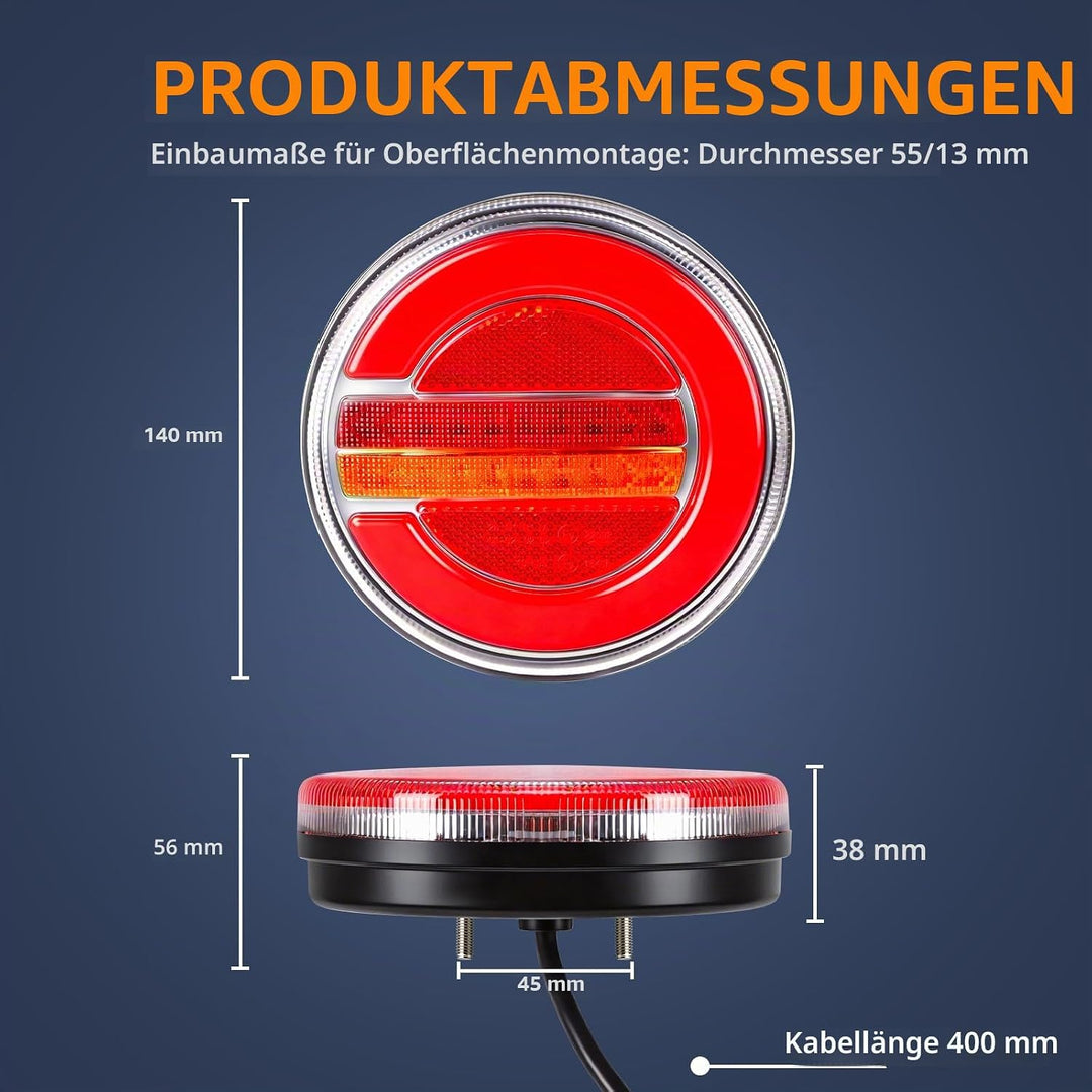 Yuanjoy 2 x Wasserdicht Rund Rückleuchten Anhänger LED 12V 24V, E-Prüfzeichen links und rechts Hambu