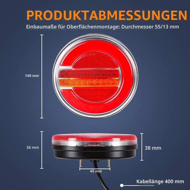 Yuanjoy 2 x Wasserdicht Rund Rückleuchten Anhänger LED 12V 24V, E-Prüfzeichen links und rechts Hambu
