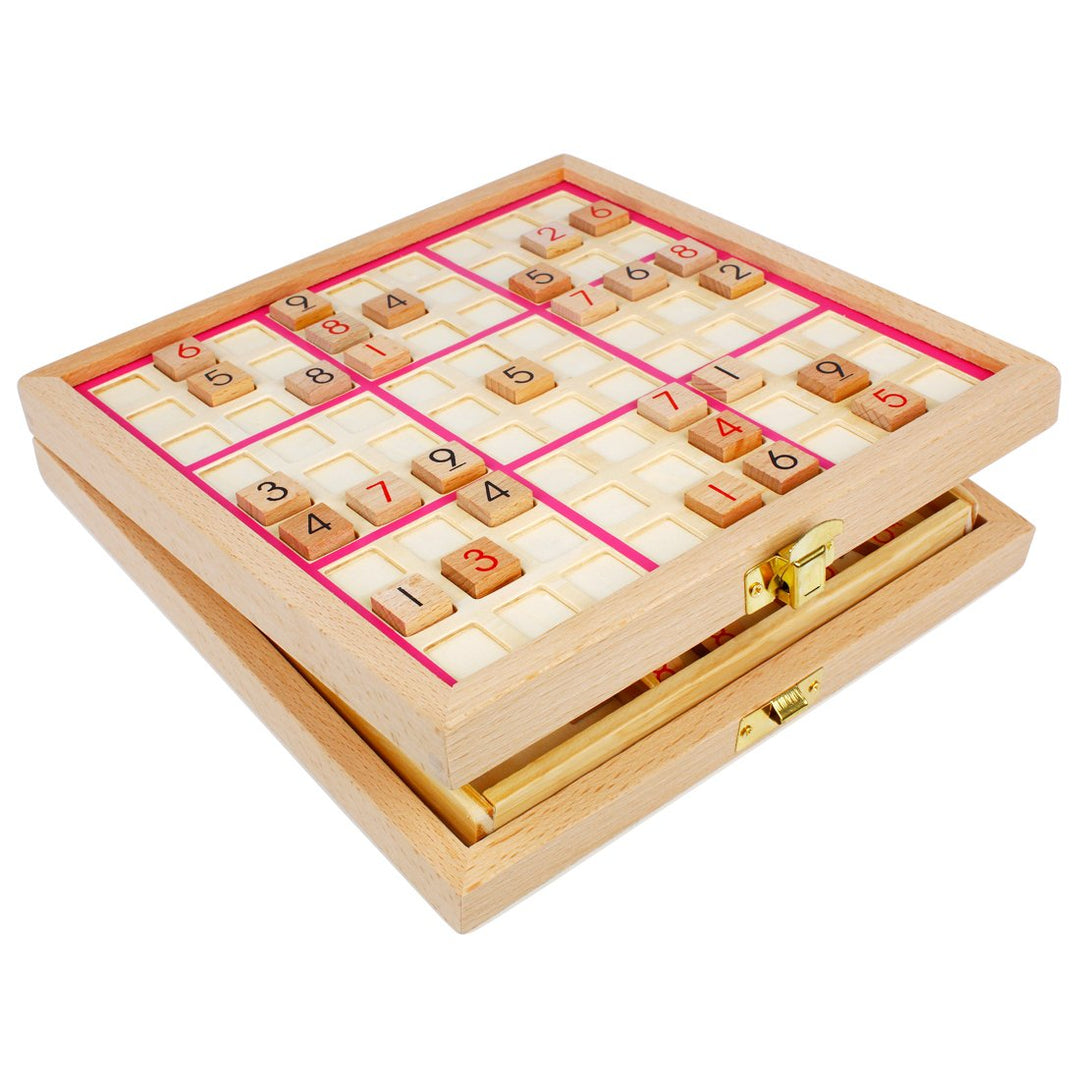 Andux Zone Sudoku Brett Kasten 3-in-1 hölzerne Zahl Platz Spielzeug SD-03 (Rosa), Rosa