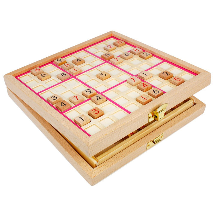 Andux Zone Sudoku Brett Kasten 3-in-1 hölzerne Zahl Platz Spielzeug SD-03 (Rosa), Rosa
