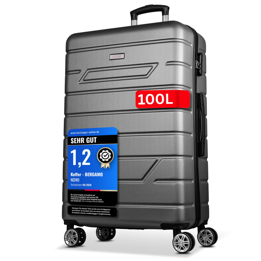 NOWI Hartschalenkoffer XL Gross - 100L Volumen - 158cm Gurtmass - 8 Rollen 360° drehbar - Leichter K