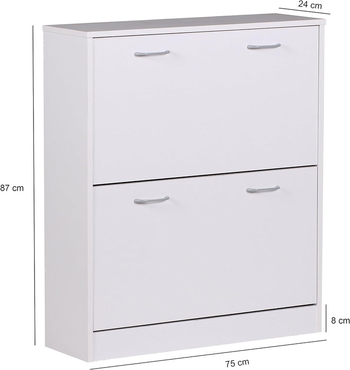 Wohnling Schuhkipper Kiel Weiss matt 2 Fächer 75 x 87 x 24 cm | Design Holz-Schuhschrank zum klappen