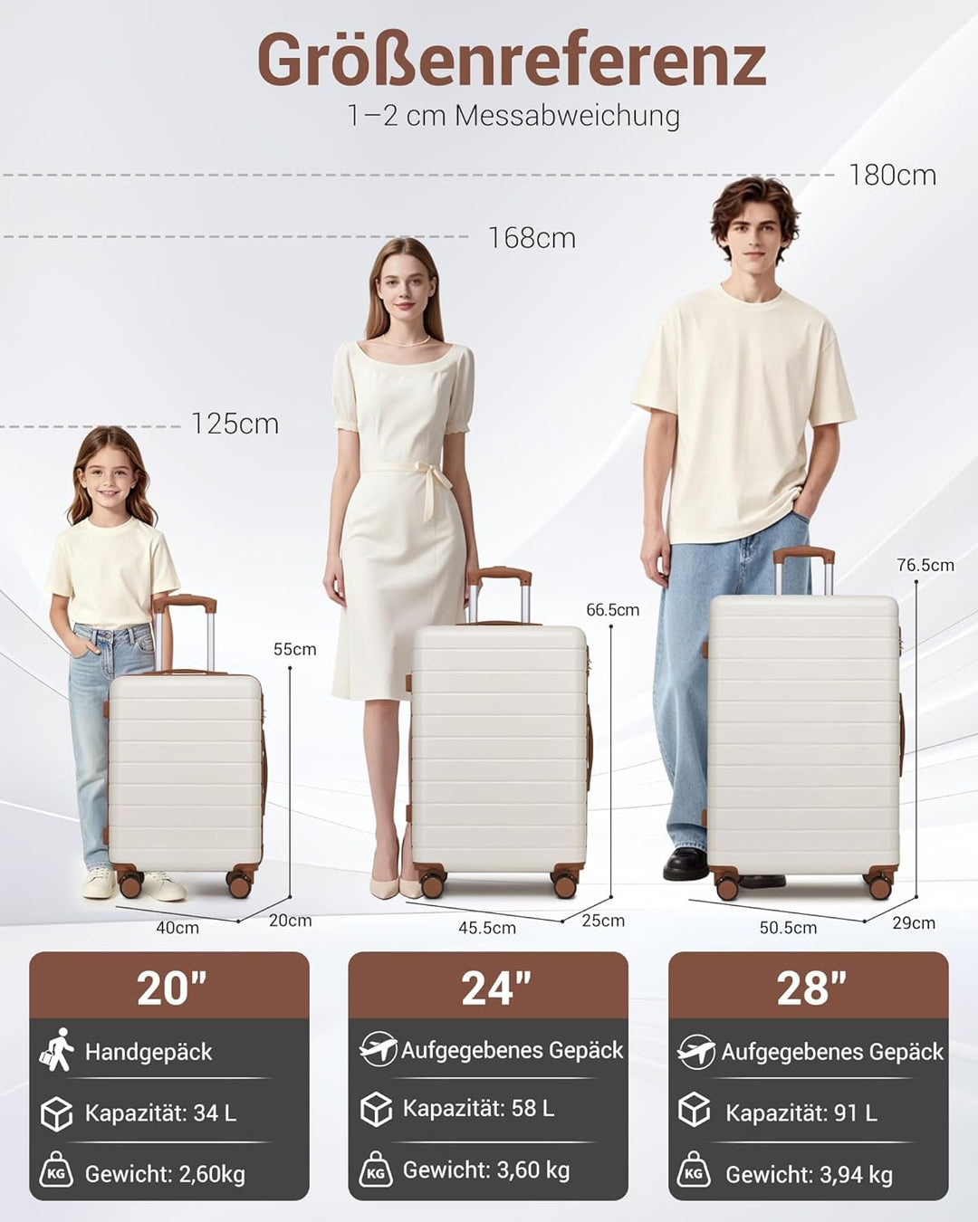 Koffer Set 3-teilig, Leichte ABS+PC-Hartschalenkoffer mit 4 Rollen | Leichte ABS+PC-Hartschale, pass