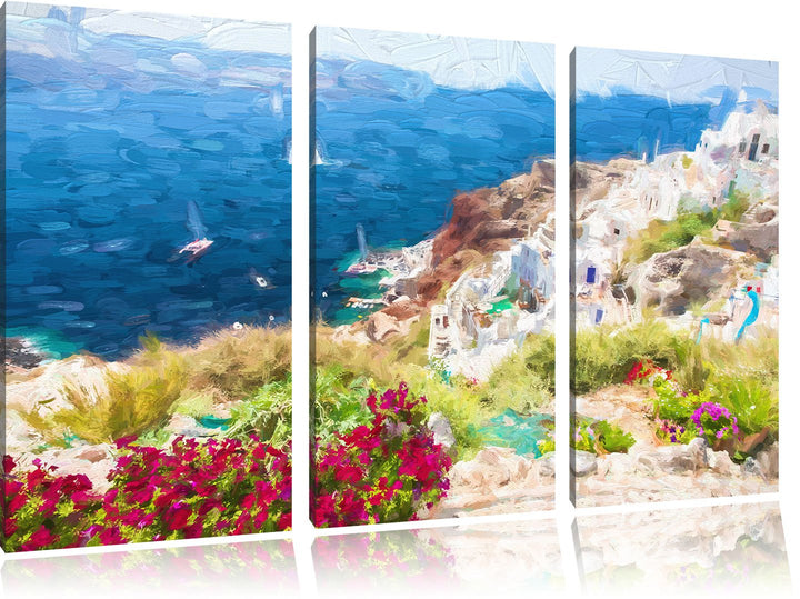 Pixxprint Griechische Küste als Leinwandbild/Grösse: 3 Teilig (120x80 cm) cm/Wandbild/Kunstdruck/fer