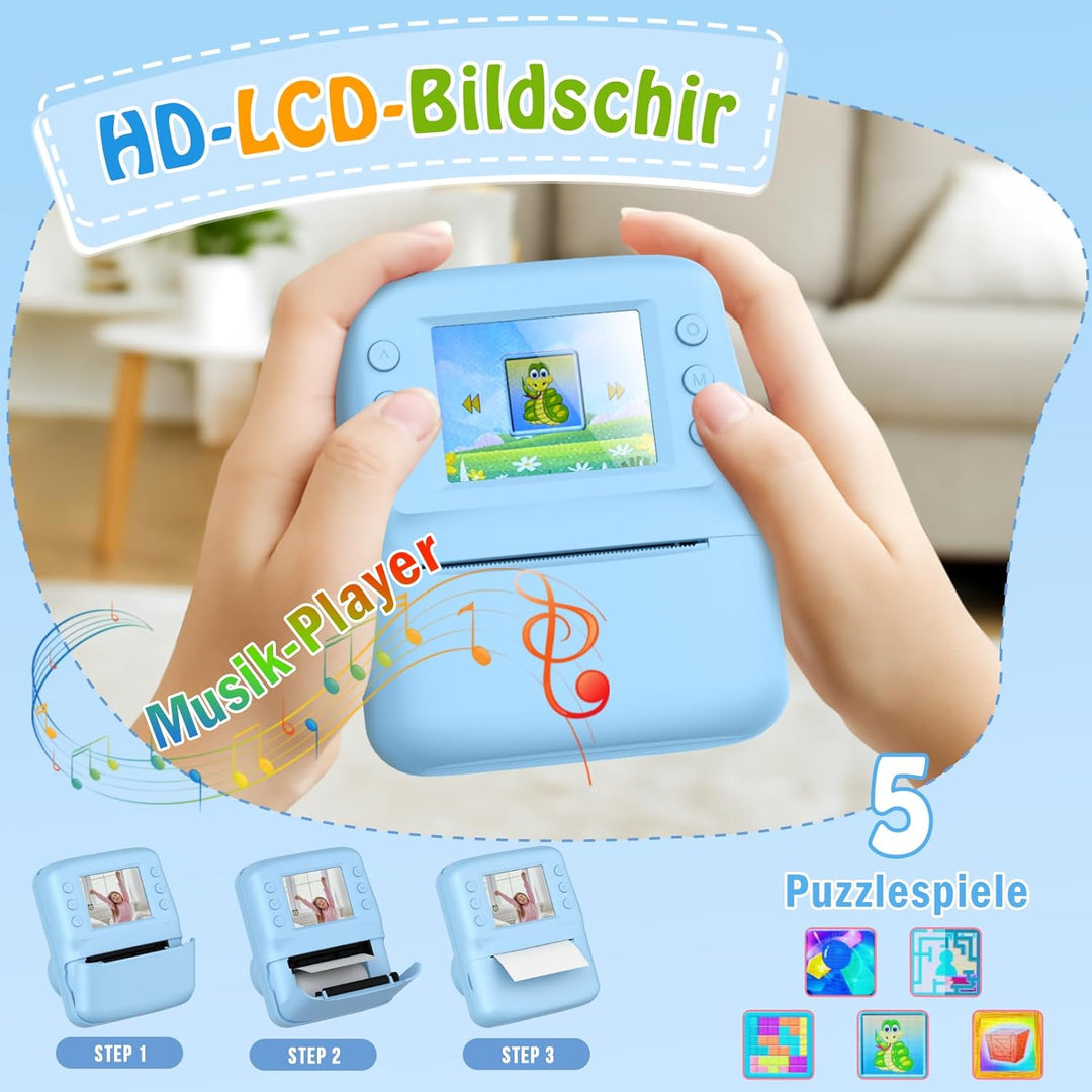 Kinderkamera Sofortbildkamera, 2.4" HD Bildschirm Kinderkamera mit 32 GB Spielzeug ab 3 4 5 6 Jahren