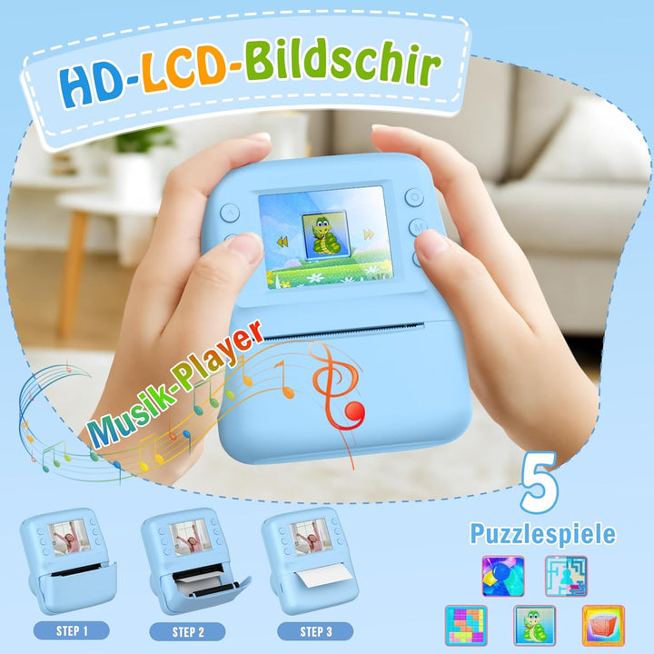 Kinderkamera Sofortbildkamera, 2.4" HD Bildschirm Kinderkamera mit 32 GB Spielzeug ab 3 4 5 6 Jahren