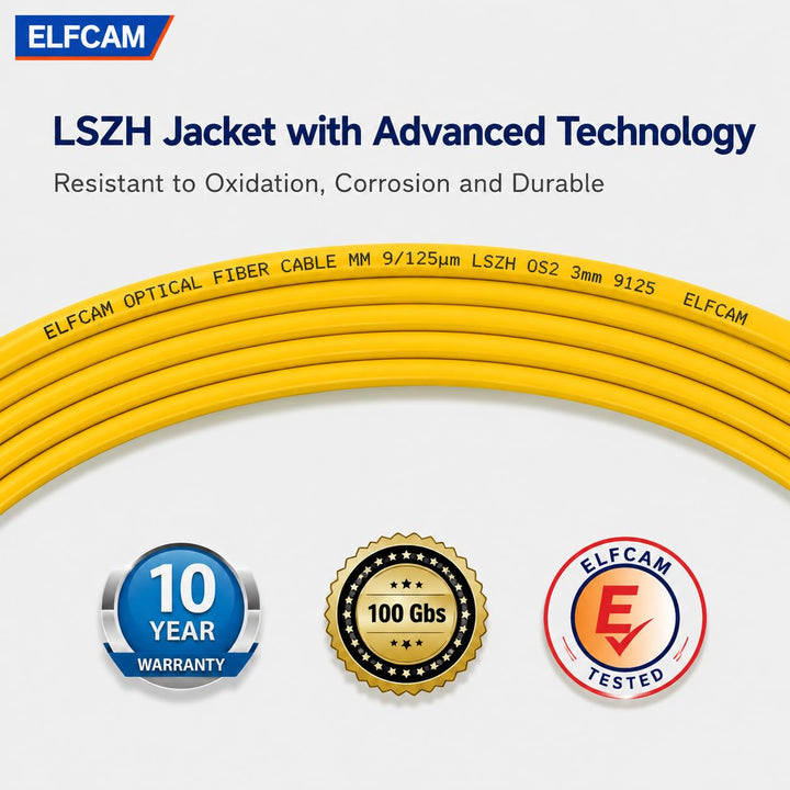 Elfcam® - LWL Glasfaser-Kabel LC/UPC auf LC/UPC Stecker, Duplex Singlemode 9/125μm OS2 Patchkabel, L