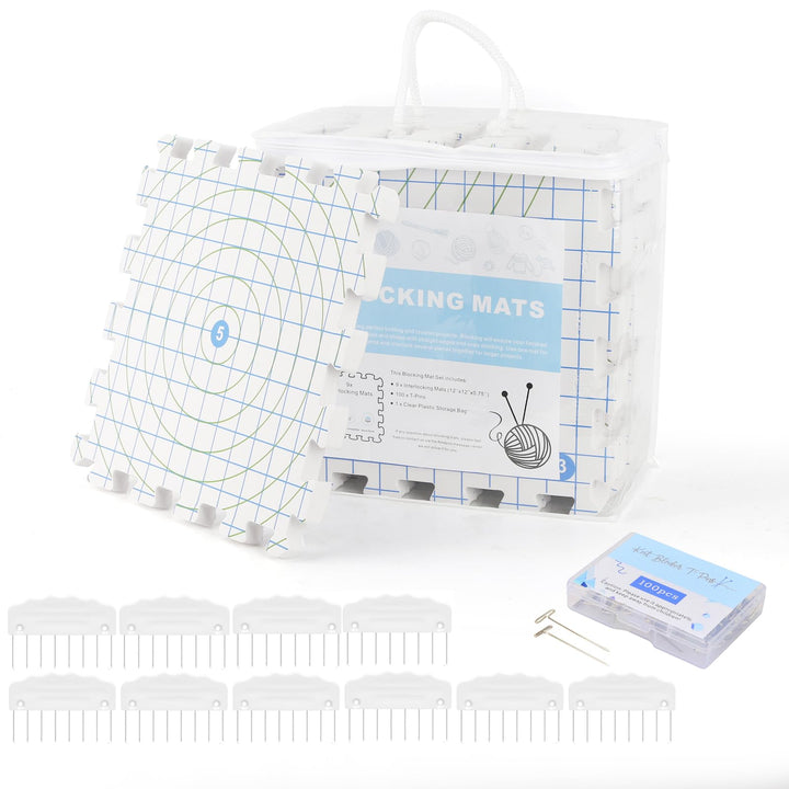 Spannmatten Stricken 9 Stück,Blocking Matte mit 10 kammnadeln,100 T-Nadeln Weiss Mats mit 10 kammnad