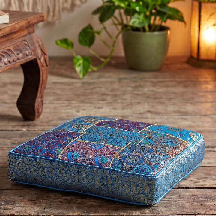 GURU SHOP Orientalisches Eckiges Patchwork Kissen 50 cm, Sitzkissen, Bodenkissen mit Baumwollfüllung