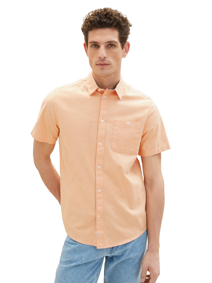 TOM TAILOR Herren Oxford Kurzarm-Hemd mit Stretch L 31200 - Washed Orange Chambray, L 31200 - Washed