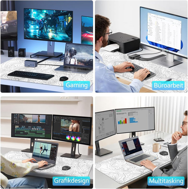 Zindoo XXL Mauspad 900 x 400 mm – Weisses Gaming Mousepad mit Topografischem Linienmuster – Präzise
