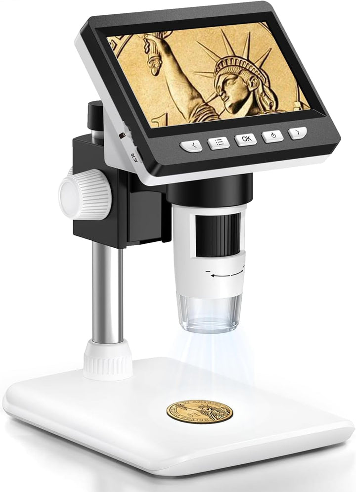 AOPICK Mikroskop, LCD Digital Mikroskop 1000X 4,3-Zoll 1080P USB Mikroskop mit 8 einstellbaren LED L
