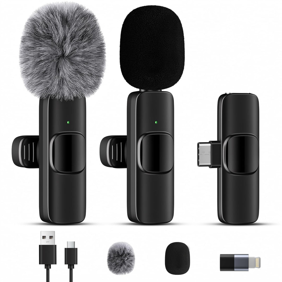 Kabelloses Lavalier Mikrofon für iPhone/iPad/Android (2er-Pack), Mini Mic mit Lightning &amp; USB-C, Ger