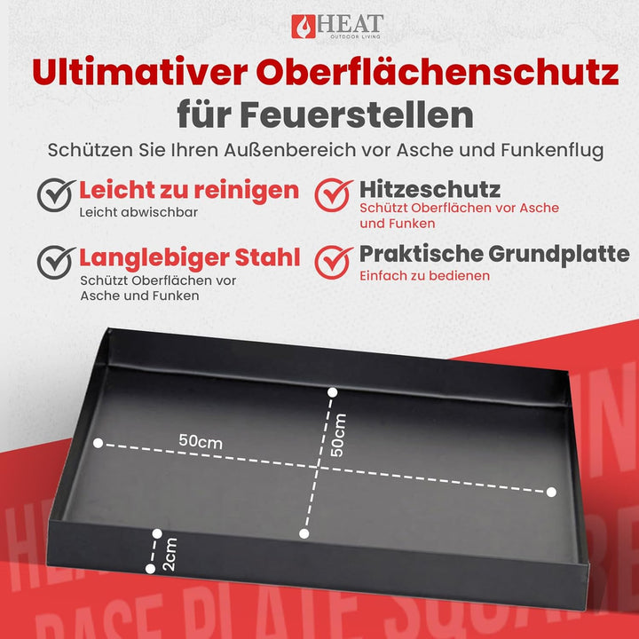 Bodenplatte Quadrat Ø 50 cm - Bodenschutz für Feuerkorb oder Feuerstellen – Platte Quadrat 50 cm - S