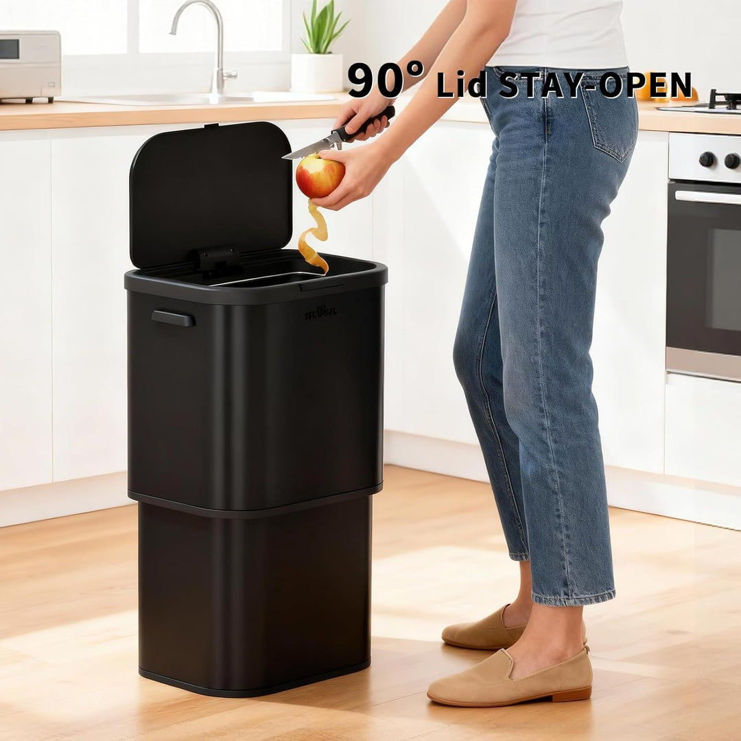 mVm Mülleimer Küche,70 Liter Mülltrennsystem,Mülleimer mit deckel,Gross,Edelstahl Drückmülleimer für