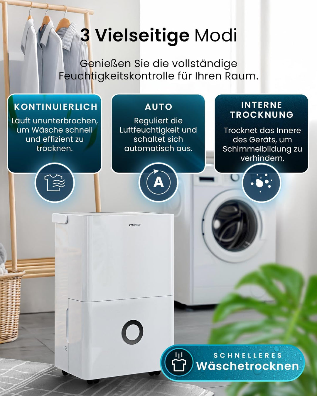 Pro Breeze Luftentfeuchter 30L in 24h Entfeuchtungsleistung - Elektrischer Luftentfeuchter mit WLAN