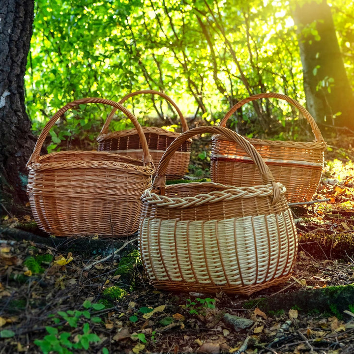 KADAX Weidenkorb für Pilze, Ovaler Korb zum Einkaufen, robuster Picknickkorb mit dem Henkelgriff, Fl