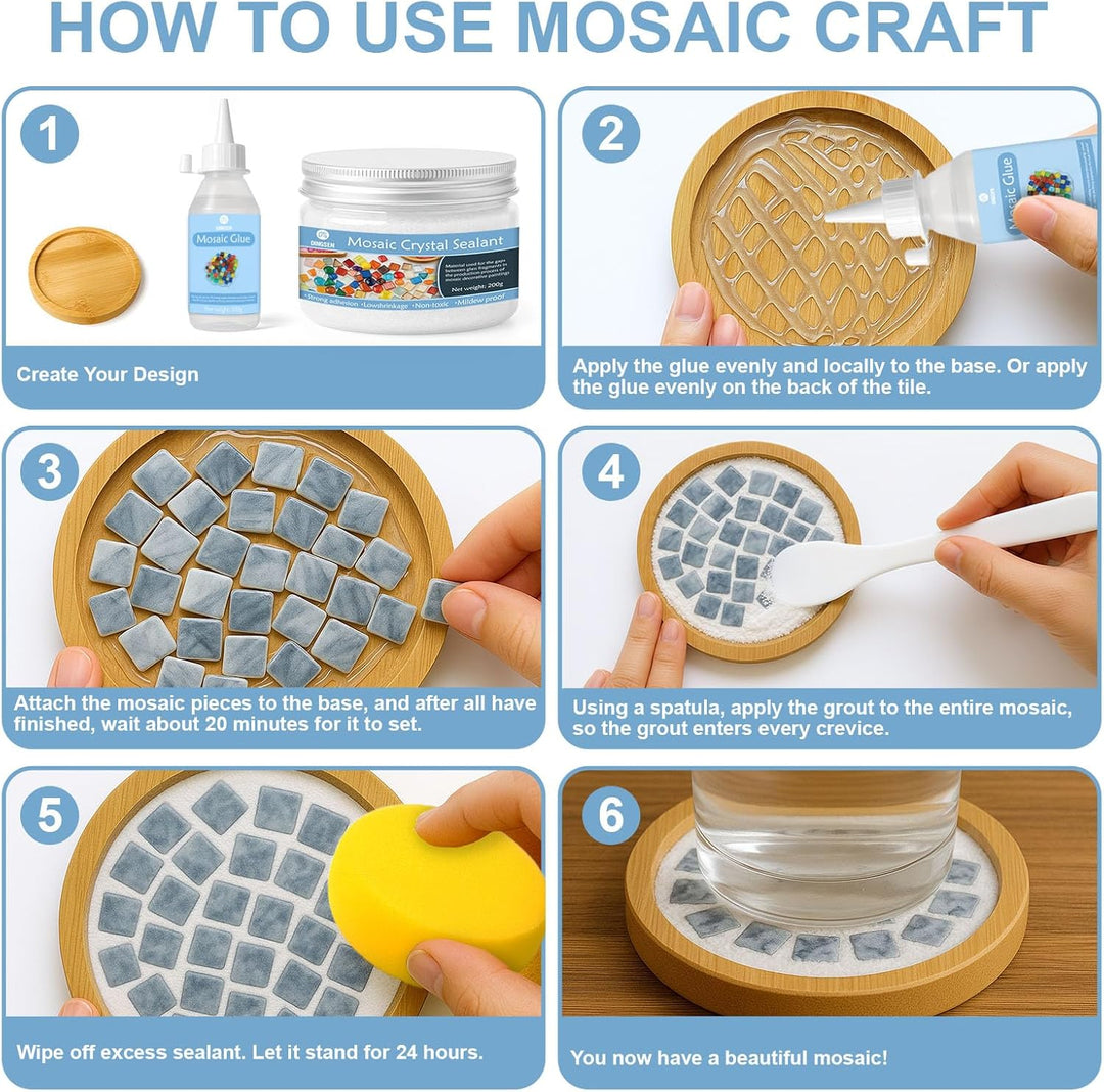 DINGSEN Mosaik-Set, inklusive Mosaikkleber und Fugenmasse, Applikator, Handschuhe, perfekt für Heimd