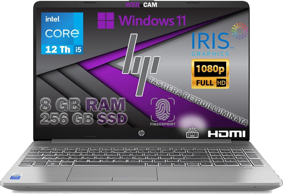 HP 250 G9, PC Laptop Laptop Notebook Notebook, Silber, i5-1235U, RAM 8 GB DDR4, SSD M2 256 GB, Displ