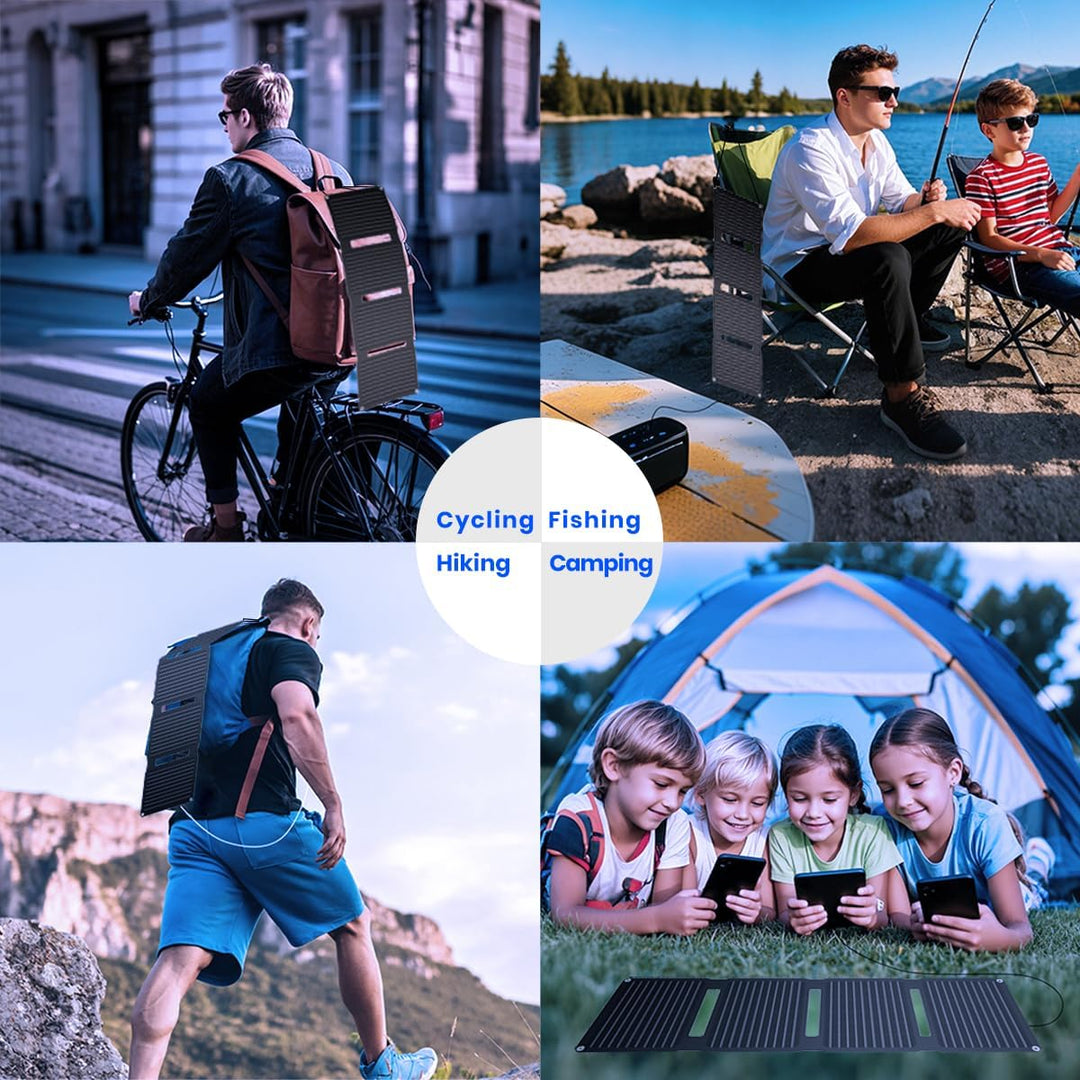 FlexSolar 30 W Solarpanel, faltbar, tragbar, Solar-Ladegerät, QC3.0, 18 W, USB-A, USB-C-Ausgang, IP6