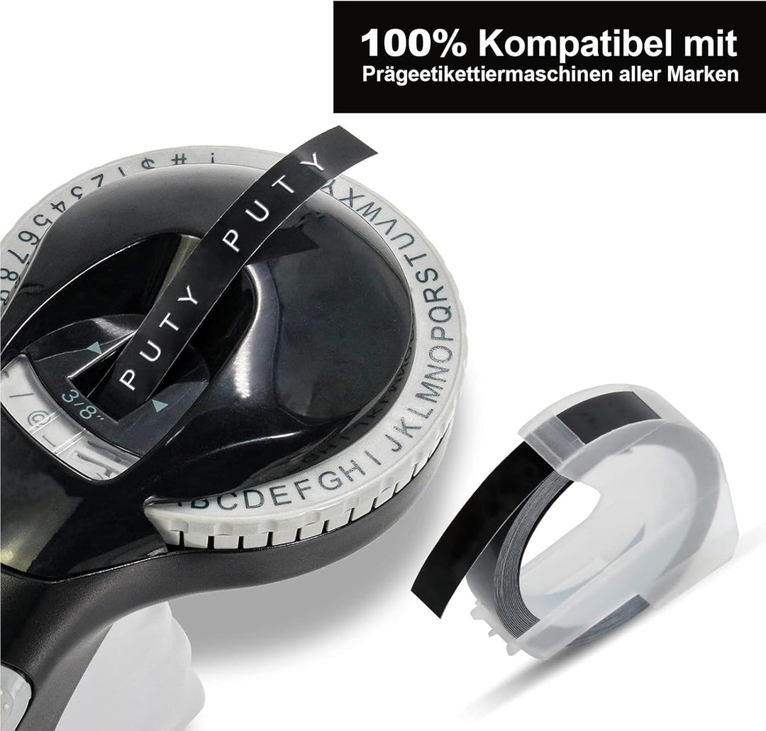 P PUTY 9mm Etikettenband Kompatibel mit Dymo Prägeband Omega Junior 3D, Kompatibel mit Dymo Etikette